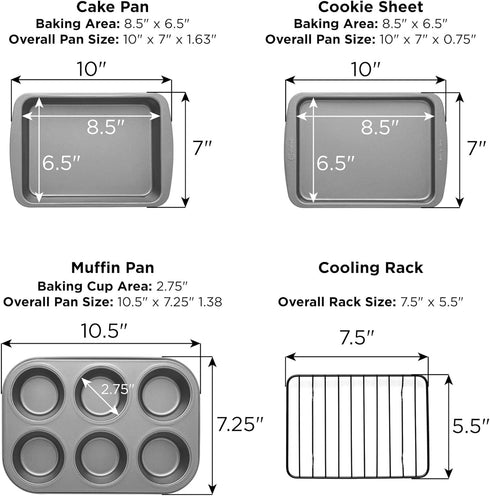 Ecolution Non-Stick Toaster Oven Bakeware Set, 4-Piece Carbon Steel, Easy to Clean, Gray