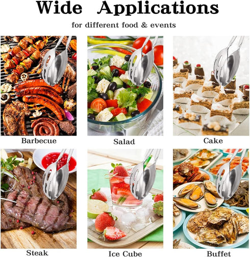 Silver 2 Pieces Buffet Salad Tongs, Stainless Steel Food Scissor Tongs, Catering Utensil for Cooking, Serving, Barbecue