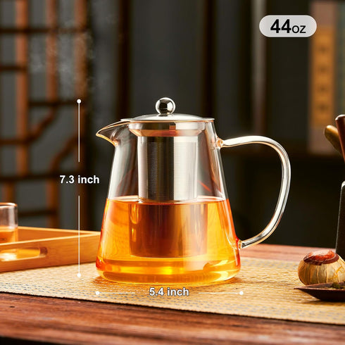 PARACITY Glass Teapot Stovetop 44 OZ, Borosilicate Clear Tea Kettle with Removable Stainless Steel Infuser for Tea