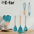 E-far Blue Silicone Cooking Utensils Set, 10-Piece Kitchen Tools with Wooden Handle for Nonstick Cookware, Heat