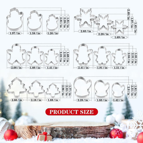 Christmas Cookie Cutter Set,18 Piece Stainless Steel Winter Christmas Cookie Cutters Shapes for Baking - Christmas Tree,Snowflake,Snowman,Gingerbread Man,Gingerbread Girl,Mitten by BYkooc