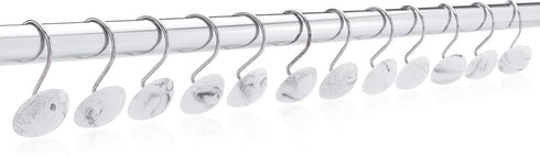 Essentra Home White 12-Piece Shower Curtain Hook Set, Rust Free Chrome Hook, Blanc Collection