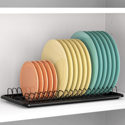 Simple Houseware Black Plate Drying Rack with Drainboard