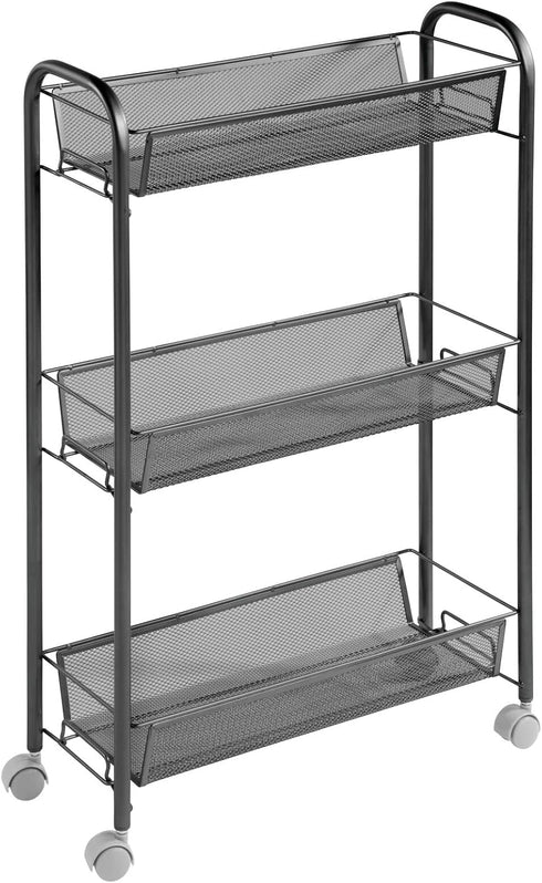 mDesign Steel Rolling Utility Cart with 3 Basket Shelves - Storage Organizer Trolley for Bathroom, Garage, Laundry Room