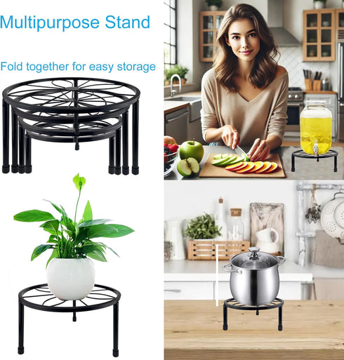 HENABLE 5 Packs Metal Plant Stand Indoor, Outdoor Black Plant Stand for Multiple Plant, Rustproof Iron Round Heavy Duty
