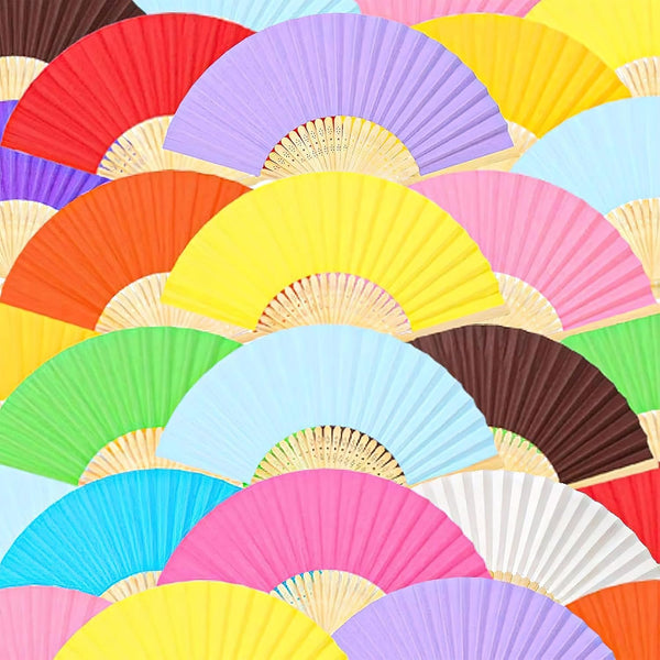 JOHOUSE 12 Packs Paper Folding Hand Fans, 8.3 Inch Multicolored Handheld Decorative Accessories for Parties