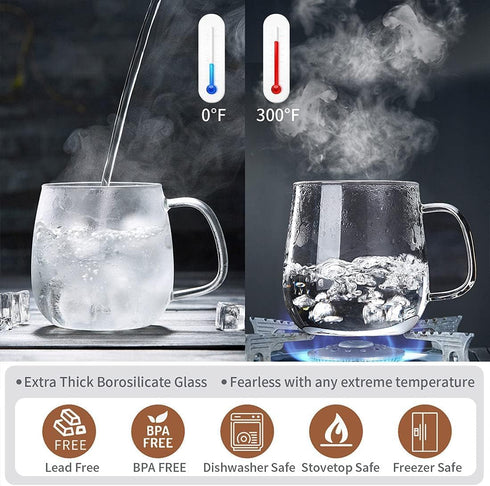 4 Pack 17.6oz/520ml DOPUDO Glass Teacups Glass Tea Cup with Infuser and Lid, Large Borosilicate Teacup,Tea Clear Mug