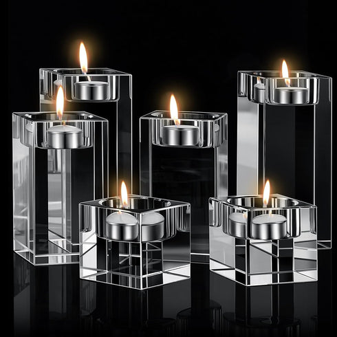 6 Pcs Crystal Tea Light Candle Holders Glass Votive Candle Stands Square