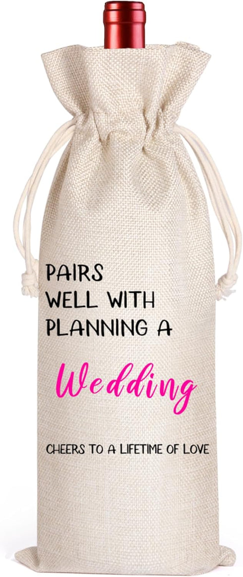 LANBAIHE Linen Wedding Wine Gift Bag - Reusable Gift for Bride and Groom, Perfect for Wedding Couples