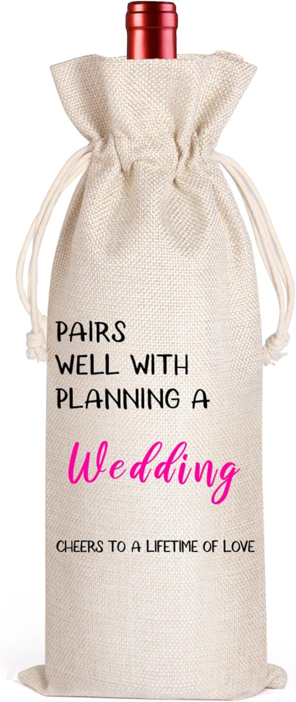 LANBAIHE Linen Wedding Wine Gift Bag - Reusable Gift for Bride and Groom, Perfect for Wedding Couples