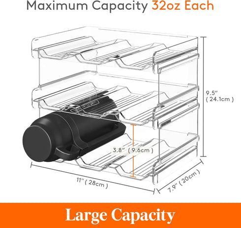Lifewit Stackable Water Bottle Organizer, Kitchen Pantry Storage for 9 Bottles, Plastic Fridge Wine Racks, 3 Pack