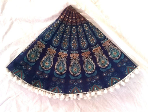 22" Blue Mandala Barmeri Round Floor Pillow Cover Cushion Meditation Seating Ottoman Throw Cover Hippie Decorative
