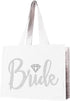 Giant 18" x 14" Canvas Bride Tote Bag - Diamond Motif Rhinestone Totes - Wedding Accessories & Bridal Shower Gifts
