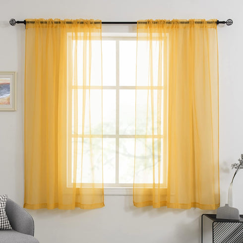 HUTO Gold Yellow Sheer Curtains, 45 Inch Length for Small Windows, 2 Panels, 52 by 45 Inches Long