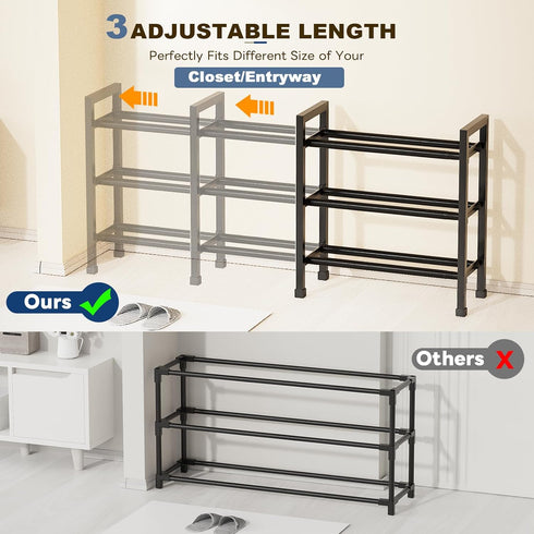 19- 43 3 3 Closet, Mavivegue Adjustable Shoe Rack, Adjustable Length, Tier Expandable Shoe Rack for Entryway, Shoe