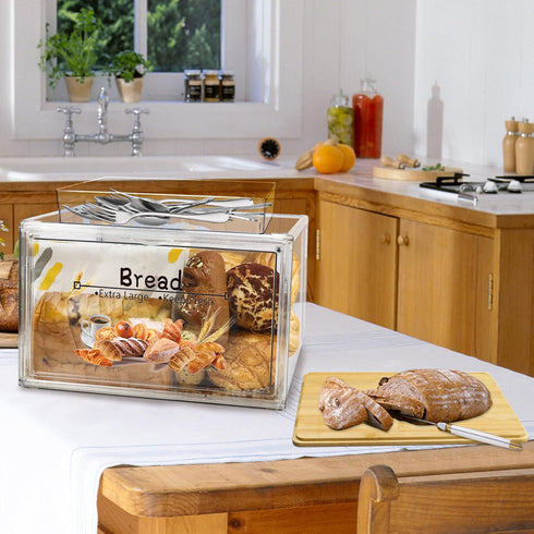 RISICULIS Countertop, Large Bread Box for Kitchen Bread Storage Container, and Utensil Organizer with Bamboo Cutting