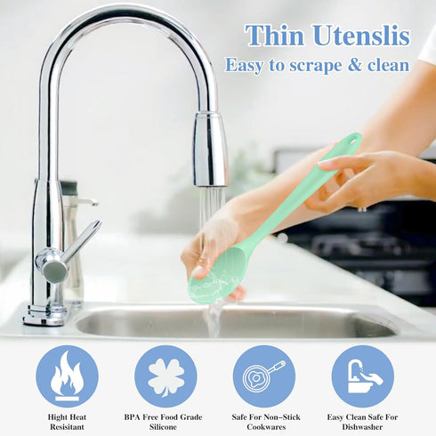 Silicone Mixing Spoons 2-Pack, 10.8" Large Nonstick Cooking Spoon for Stirring, Mixing & Serving, Green & Pink