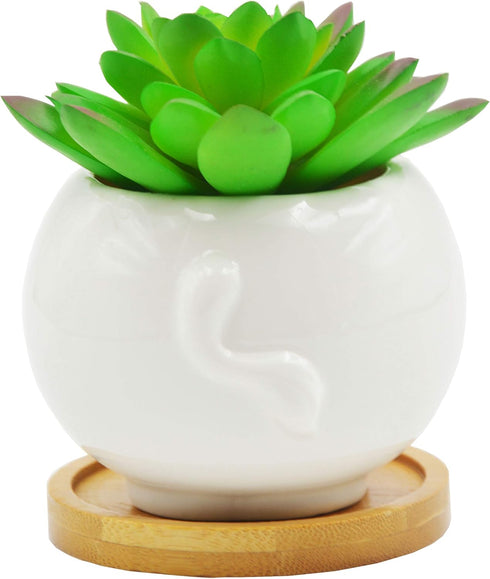 Cuteforyou Cute Cartoon Succulent Pots, Ceramic Cactus Flower Pot, Desk Accessories, Makeup Brush Storage (White Cow)