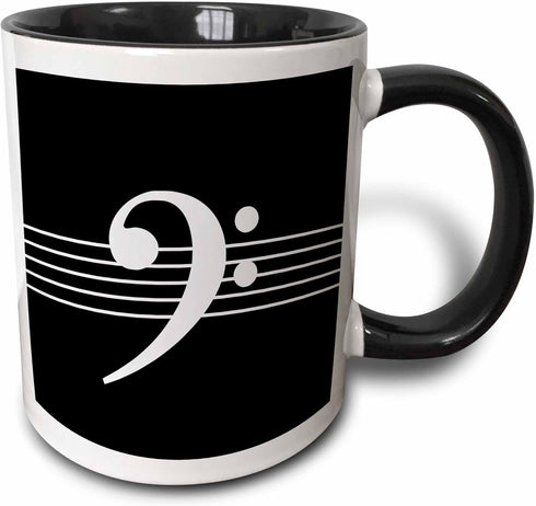 3dRose Black Bass Clef F-Clef on Musical Staves, Two Tone Black Mug, 11oz Musician Gift