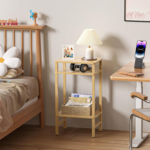 3-Tier YUFAM Side Table End Table Tall Night Stand for Living Room Bedroom Bathroom Office Furniture Natural