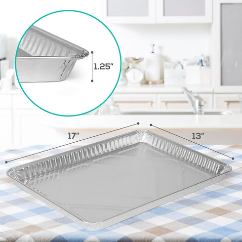 PLASTICPRO Aluminum Pans 10 Pack, Disposable Cookie Sheets 13 x 17 Baking Pans, Premium Quality Heavy Duty