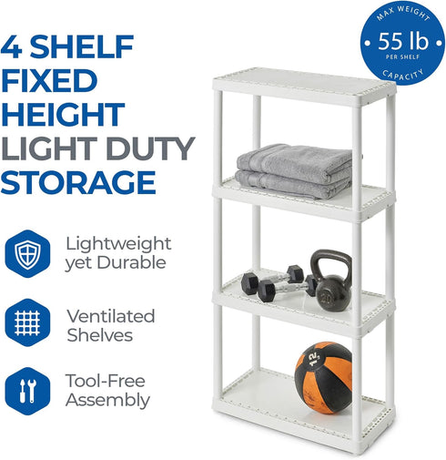 Gracious Living 4 Shelf Organizer System for Home, Garage, Basement, and Laundry - Fixed Height, White