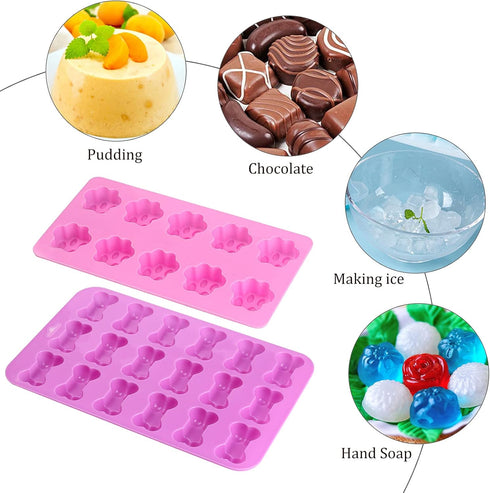 Puppy Dog Paw Bone Silicone Mold for Baking, Jelly, Candy, Chocolate, Ice Cube, Dog Snack