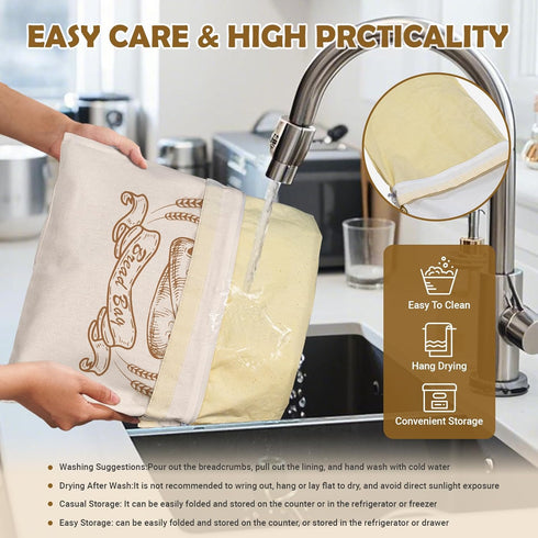 NIKKOUR Bags(2 Pack) Large Linen Beeswax Bread Sourdough Bread Bags Reusable Double-Lock Freezer Baking Container Gift