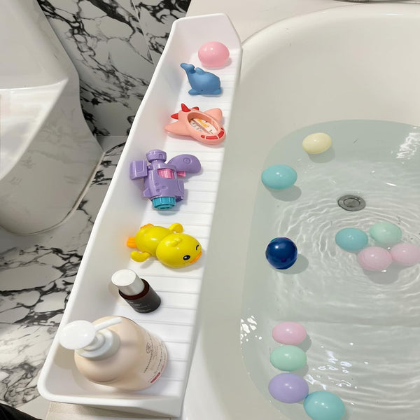 DubiLaka 31.5" Bathtub Splash Guard for Kids & Toddlers - Silicone Play Shelf