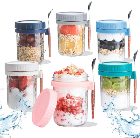 Ipukr Overnight Oats Containers with Lids & Spoons, 16 oz Reusable On-the-Go Cereal