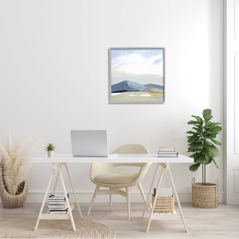 Stupell Industries Abstract Mountain Range Tranquil Hills Open Landscape Painting Grey Framed Wall Art, 24 x 24, Blue