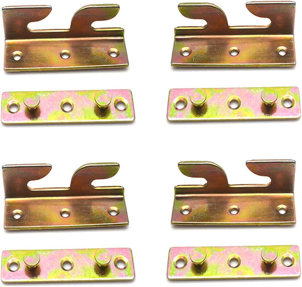 4 Sets Bed Hinges Bed Rail Brackets, 3.1" Double Hooks Heavy Duty Iron Replacement Part for Bed Frames with Screws