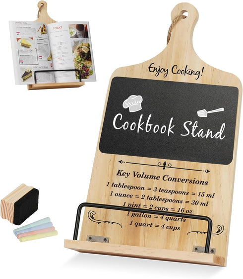 Cookbook Stand with Chalkboard Eraser, Unique Gifts for Women, Recipe Book Stand for Kitchen Counter