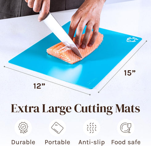 Extra Thick Flexible Plastic Cutting Board Mats, Set of 6, Dishwasher Safe with Food Icons