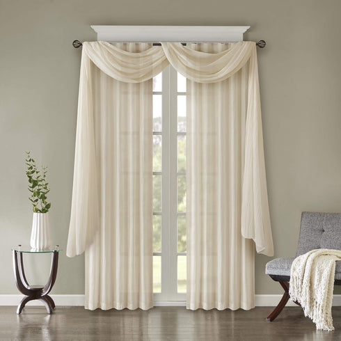 Madison Park Harper Sheer Bedroom Curtain - Modern Contemporary Window Panel for Kitchen, 42" x 144", Cream