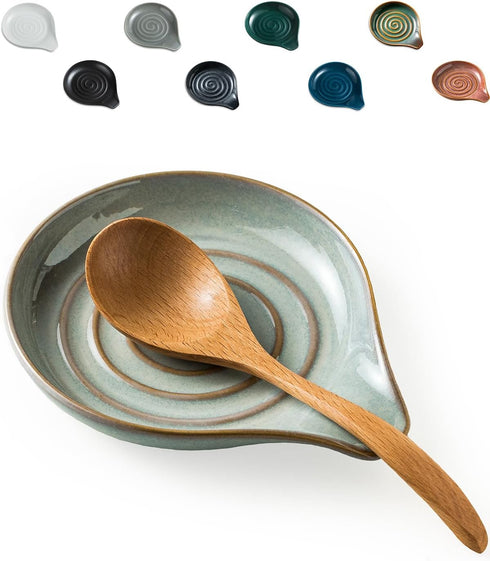 LAUCHUH 5" Large Spoon Rest for Stove Top, Ceramic Holder for Kitchen Utensils, Unique Gray