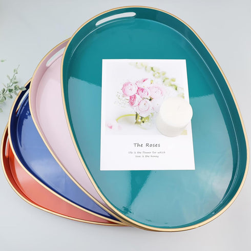 15.3"*10.6"*1.37" Gold Oval Decorative Tray with Handles, Versatile Serving Tray for Coffee Table, Ottoman, Ideal