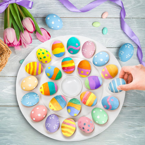 12.6 Inches 25 Foraineam Porcelain Deviled Egg Tray/Platter, White Egg Dish with Compartments