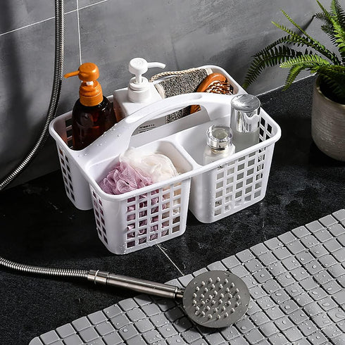 ALINK Plastic Shower Caddy Basket - Portable Divided Cleaning Supply Storage Organizer with Handle for Bathroom (White)