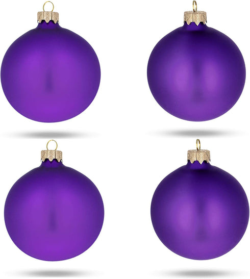 Set of 4 Matte Purple Glass Ball Christmas Ornaments, 4 Inches