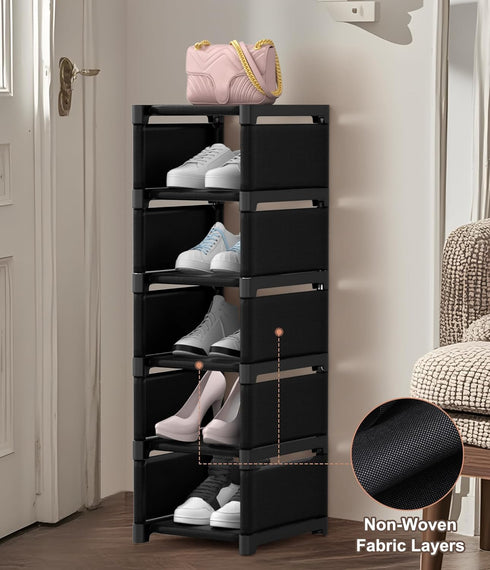 XXXAXXX 6-Tier 9.84" Closet Narrow Shoe Rack, Vertical Small Space Shoe Organizer, Compact Slim Shoe Shelf