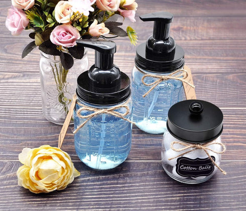 Amolliar Mason Jar Foaming Soap Dispenser - Rustproof Stainless Steel Lid, BPA Free Pump, Rustic Farmhouse Decor