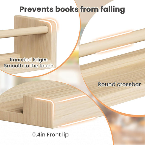 2 Pack 15.7 Inch upsimples Nursery Book Shelves, Floating Bookshelves for Wall, Baby Nursery Decor, Small Solid Wood