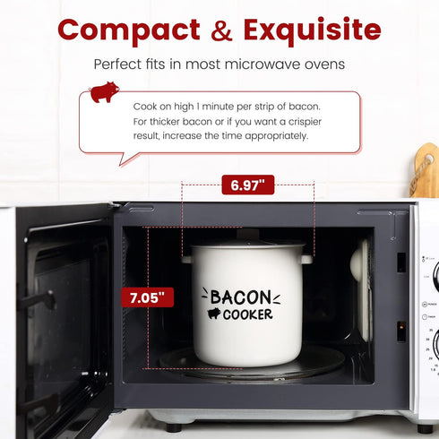 Microwave Bacon Cooker with Lid and Bonus Tongs - SOLIGT Ceramic Splatter-Proof Design Easy Faster Bacon Maker for
