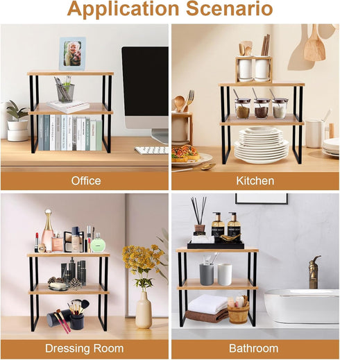 Bamber Large Spice Rack Organizer, Solid Wood Cabinet Shelf for Kitchen Countertop Storage, Set of 2, 16.5x10 Inches