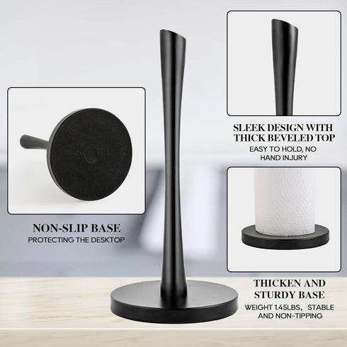 JOGREFUL Paper Towel Holder Stand for Kitchen, One-Handed Tear, Non-Slip Weighted Base, Black