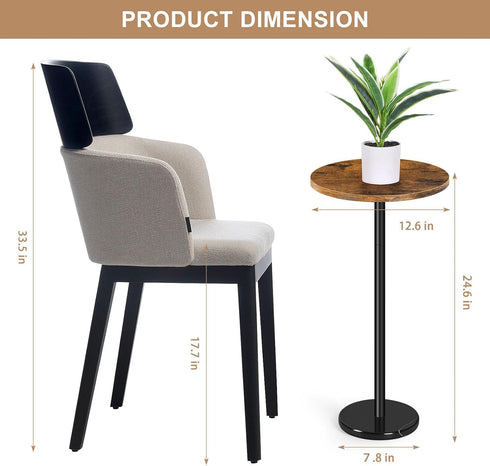 OYEAL Drink Side Table Small Round Cocktail Table for Patio Outdoor Pedestal Side Table Coffee Table with Black Marble