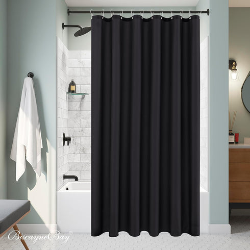 Biscaynebay Extra Long Fabric Shower Curtain Liner, 72 Inch Width by 84 Inch Length, Black