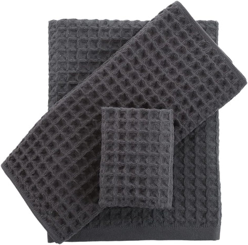 YiLUOMO Grey Waffle Towels Sets 100% Cotton Highly Absorbent Quick Dry Towels