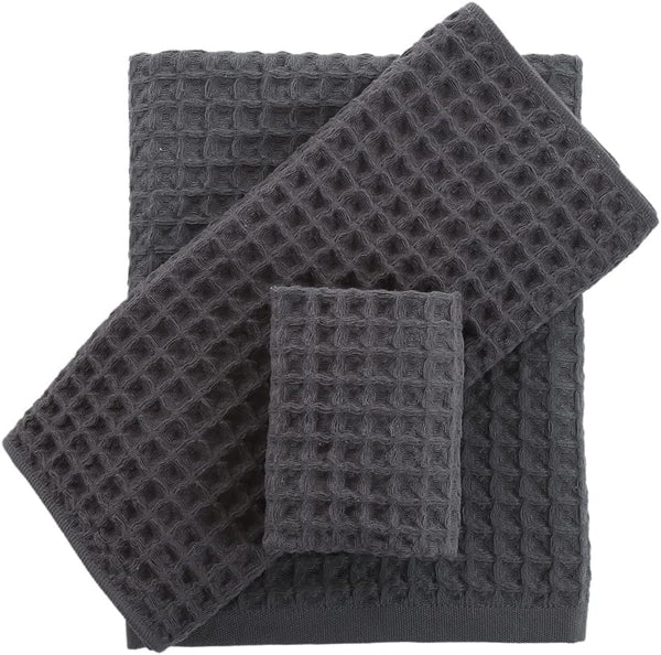 YiLUOMO Grey Waffle Towels Sets 100% Cotton Highly Absorbent Quick Dry Towels